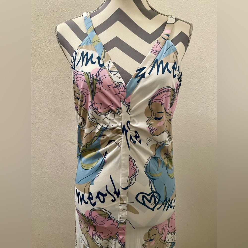 Women's Cream Dress with Face Print Design. Sleeveless. Size XLarge